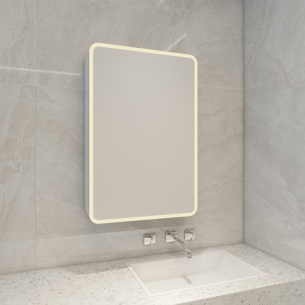 Lighted Mirror Cabinet With Round Corners