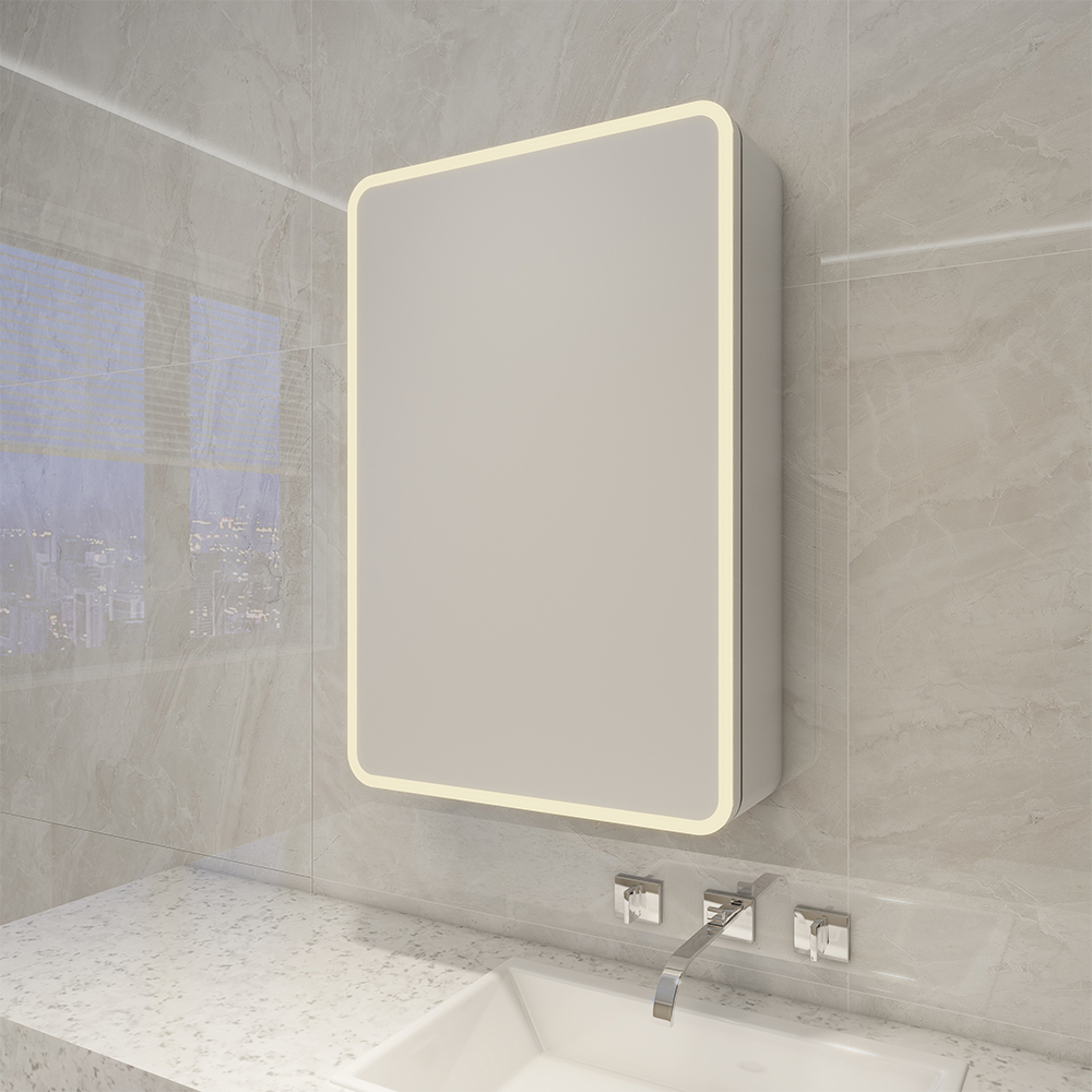 Lighted Mirror Cabinet With Round Corners