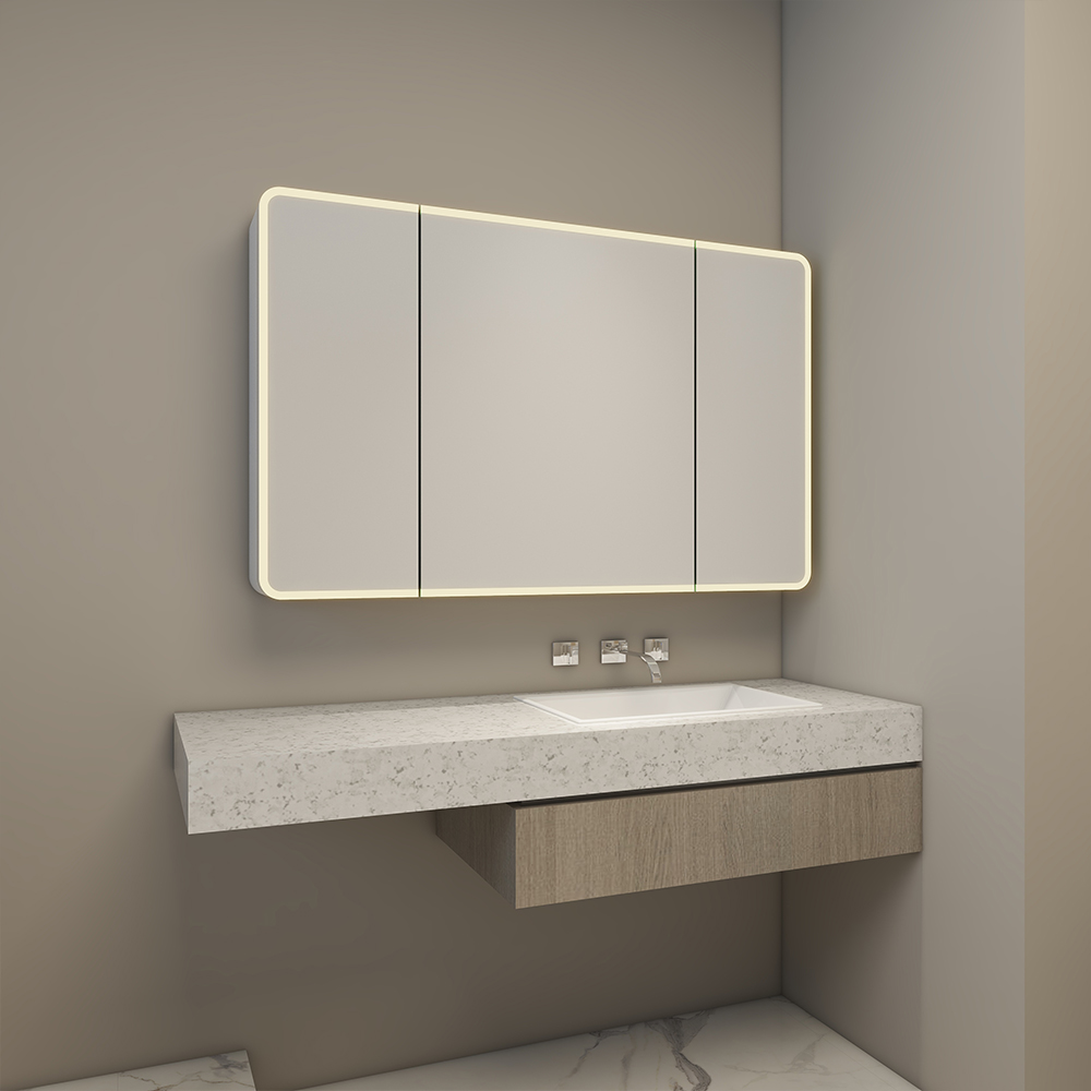 Three Doors Bathroom Cabinet With Halo Lighted and Radius Corners