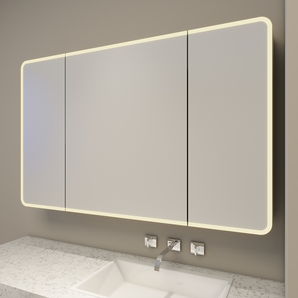 Three Doors Bathroom Cabinet With Halo Lighted and Radius Corners