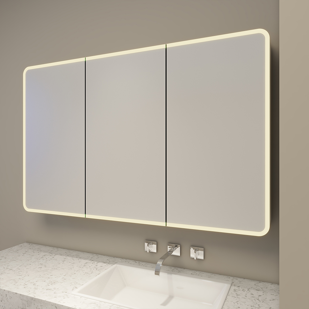 Three Doors Medicine Cabinet With Halo Lighted On Mirror Face