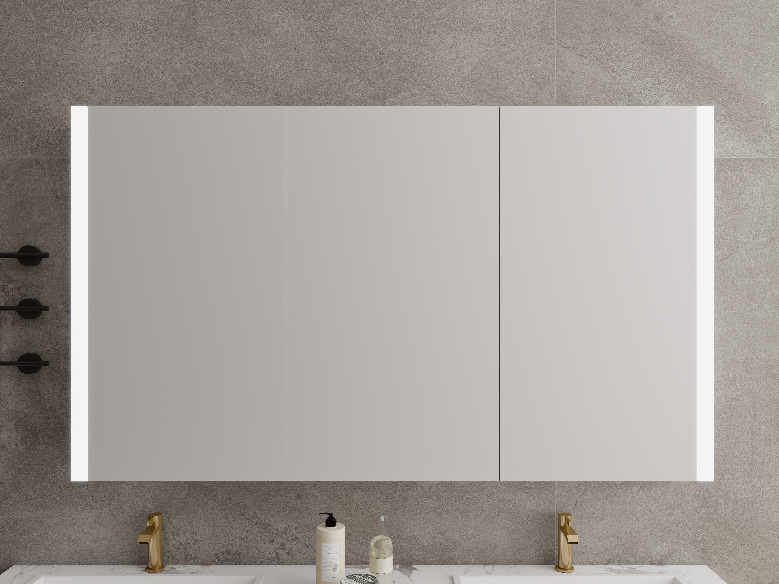 Modern Wooden Triple Door Bathroom Mirror Cabinet