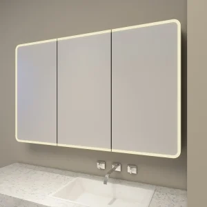 Three Doors Medicine Cabinet With Halo Lighted On Mirror Face