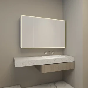 the Three Doors Bathroom Cabinet With Halo Lighted and Radius Corners