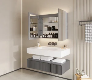 2 Doors Mirror Cabinet With Light At Left and Right Sides 952-3