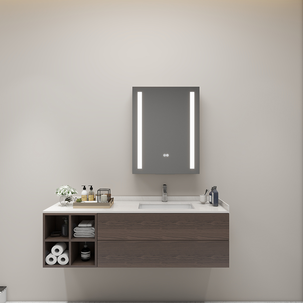 Dimmable Single Door Mirror Cabinet with LED Lighting and Storage
