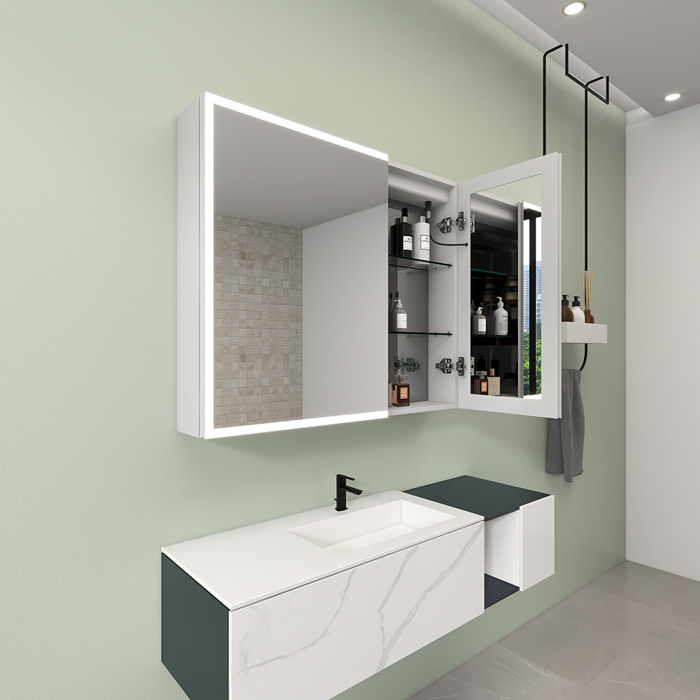Space-Saving Double Doors Mirror Cabinet with Flexible Mounting