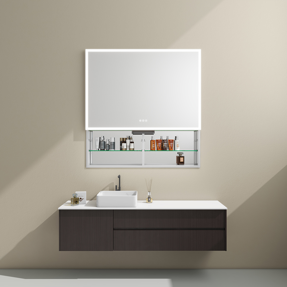 Modern Single Door Mirror Cabinet with Touch Sensor Lift-Up Door