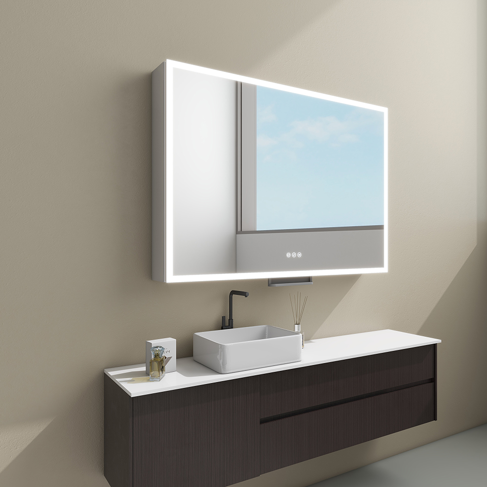 Modern Single Door Mirror Cabinet with Touch Sensor Lift-Up Door