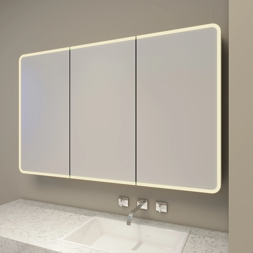 Three Doors Medicine Cabinet With Halo Lighted On Mirror Face 963 2