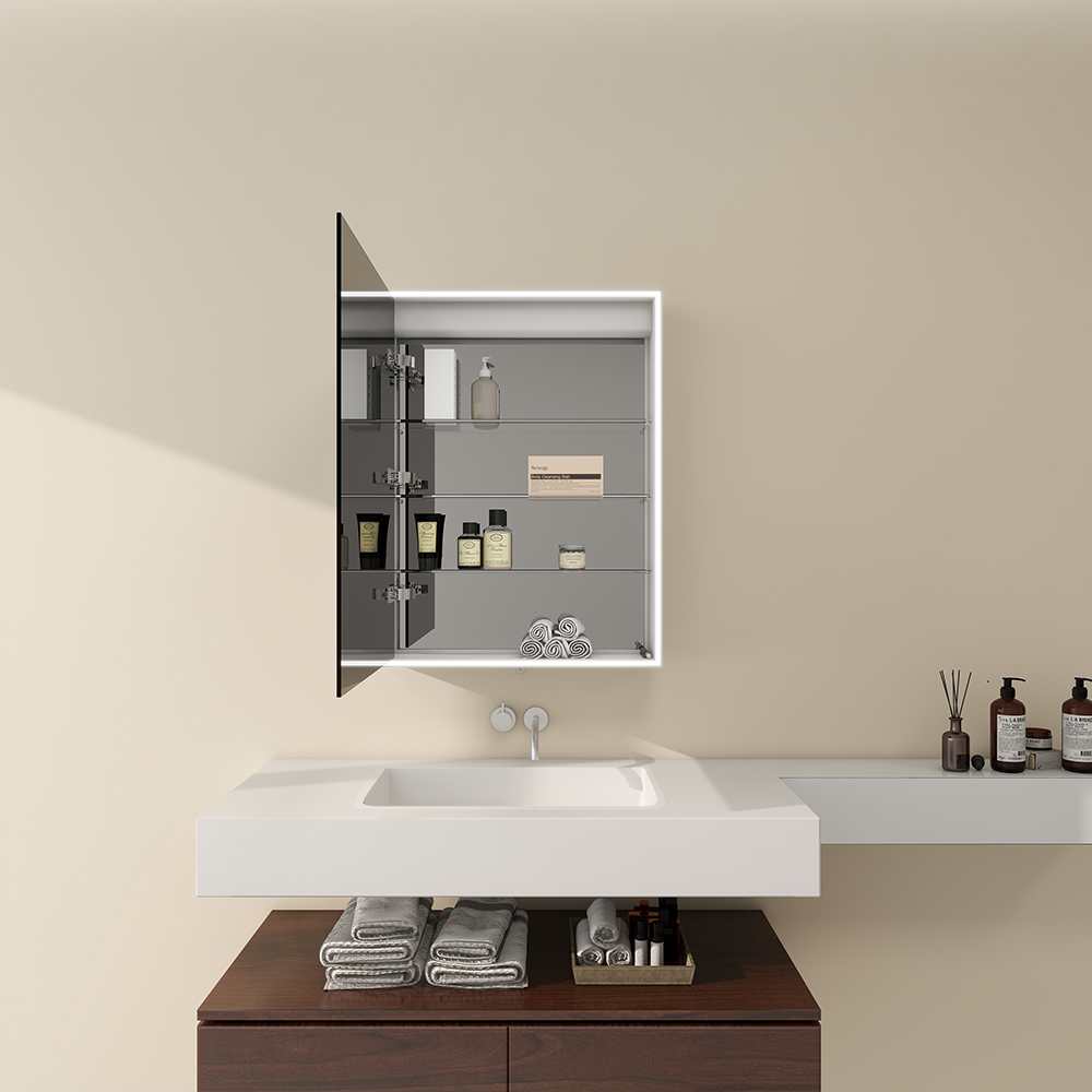 Recessed Mirror Cabinet with Smart Touch Controls and Defogging Function
