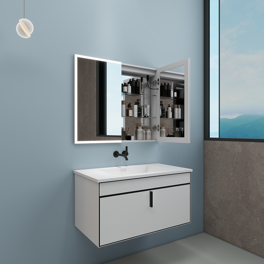 Modern Recessed Mirror Cabinet with Touch Switch and Hidden Storage Space