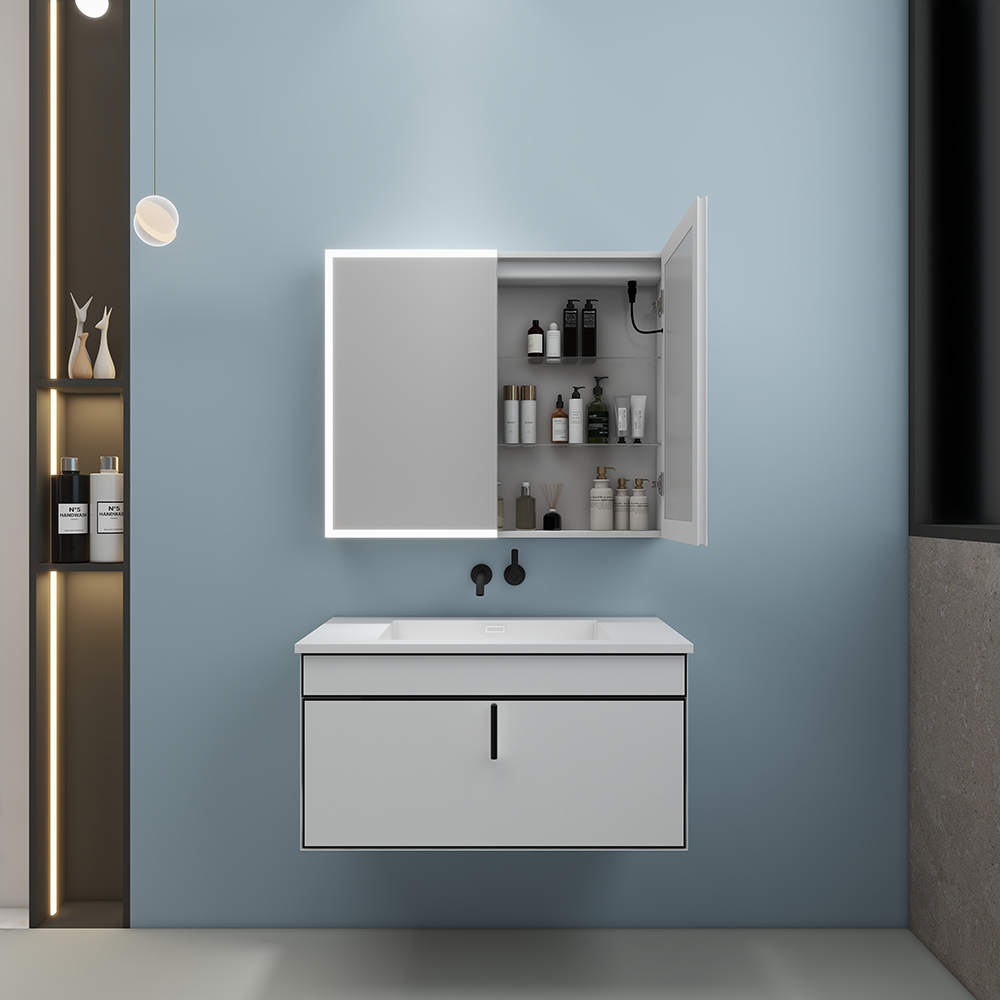 Modern Recessed Mirror Cabinet with Touch Switch and Hidden Storage Space