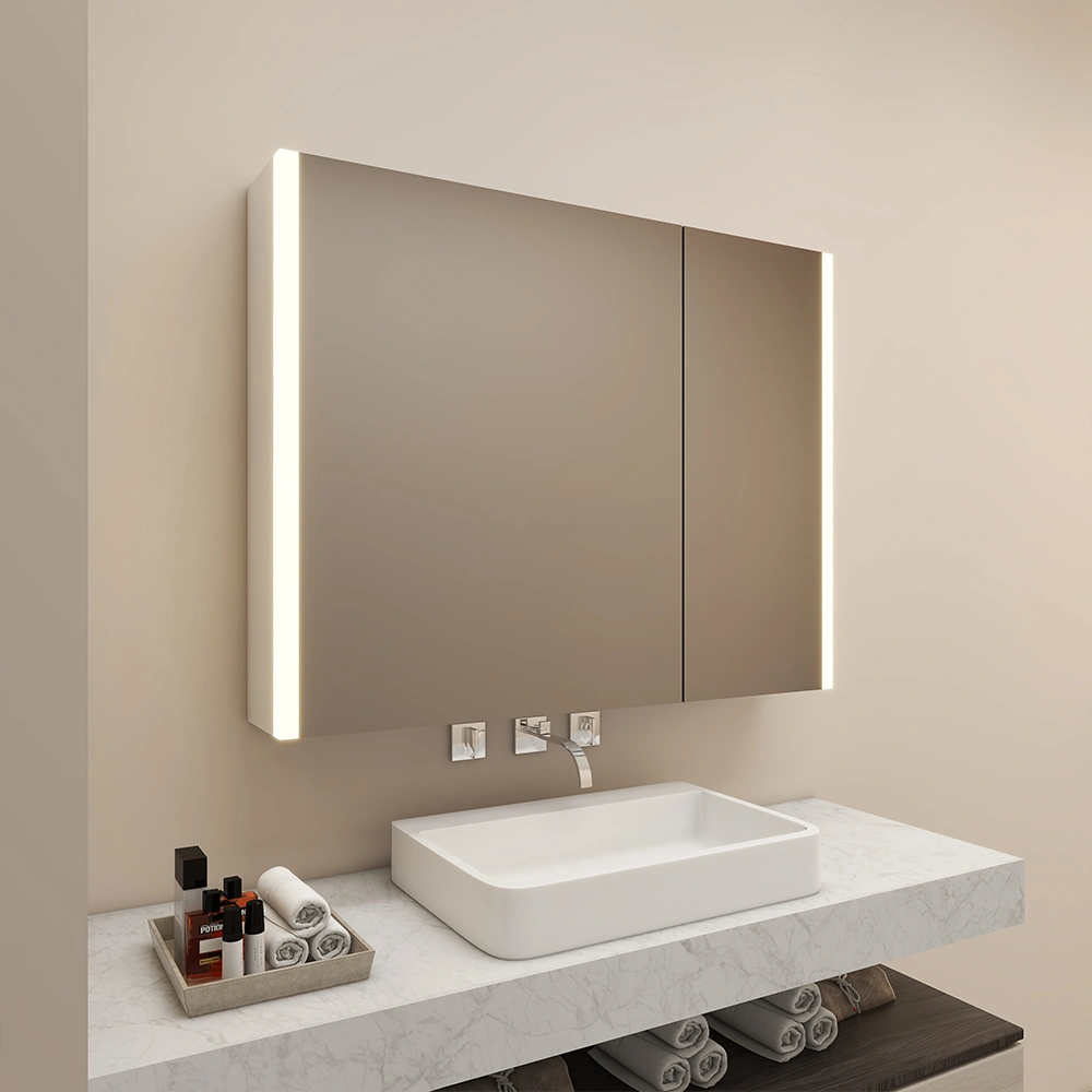 LED Bathroom Mirror Cabinet With 2 Different Size Doors 952 DS 1
