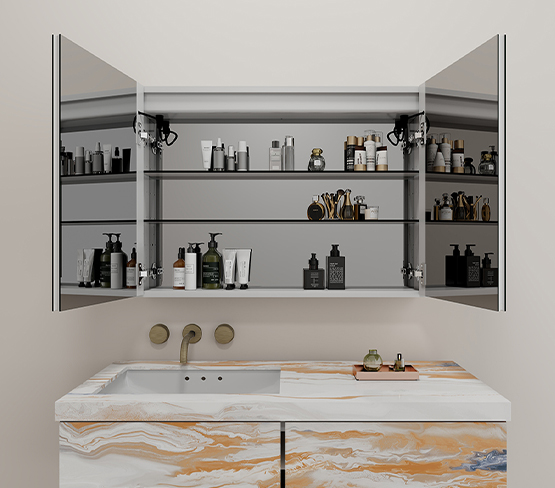 double doors lighted mirror cabinet