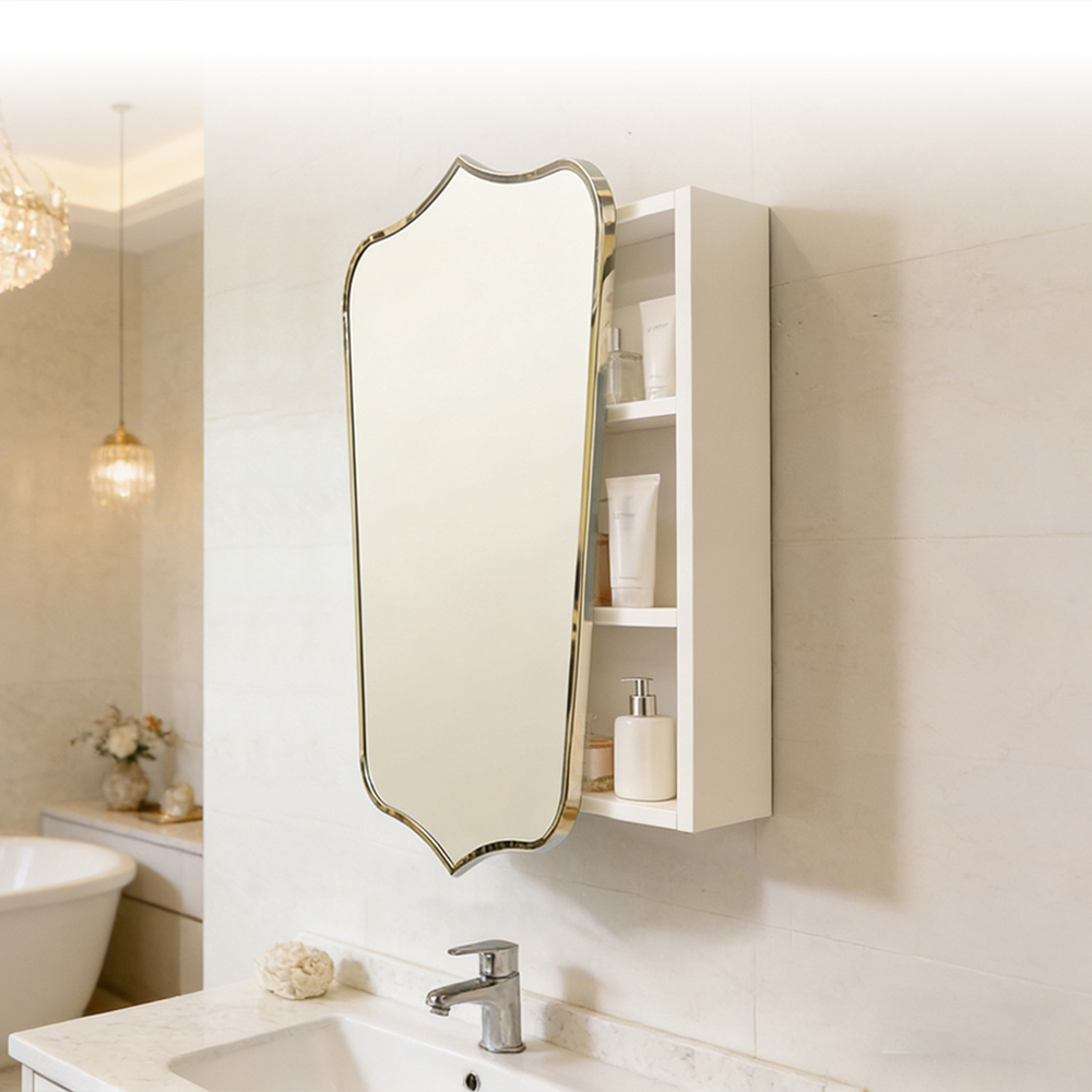 Artistic Shape Wooden Mirror Cabinet