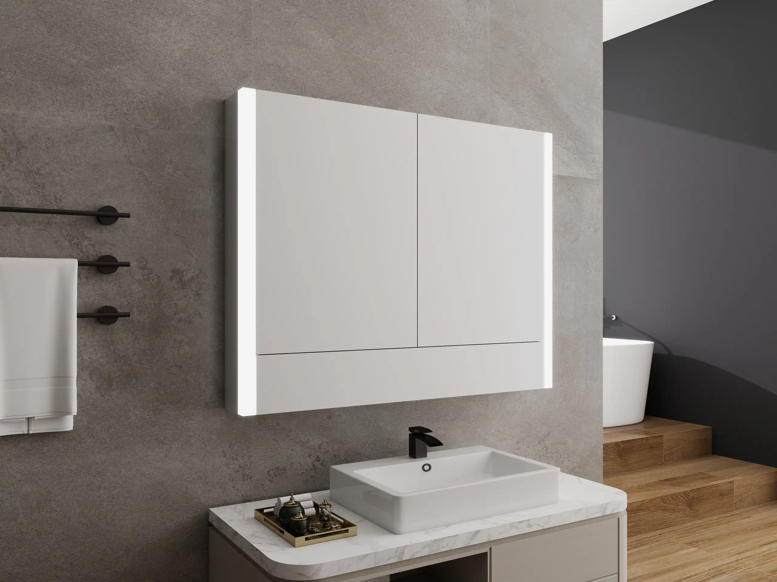 Wooden Frame Double Door Mirror Cabinet EMI 742