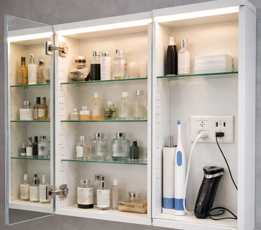 Maximize Your Bathroom Space: Illuminated Mirror Cabinet with Shaver Socket for Ultimate Convenience