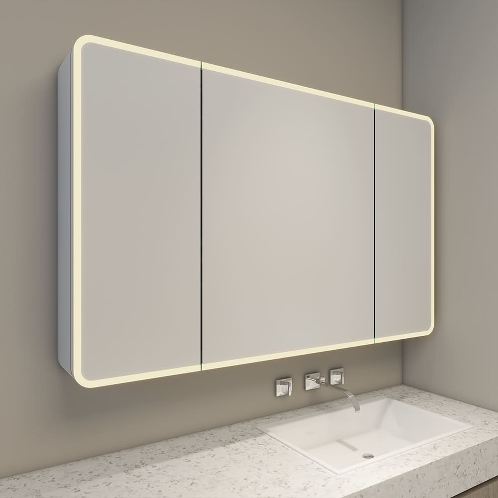 Three Doors Bathroom Cabinet With Halo Lighted and Radius Corners (1)