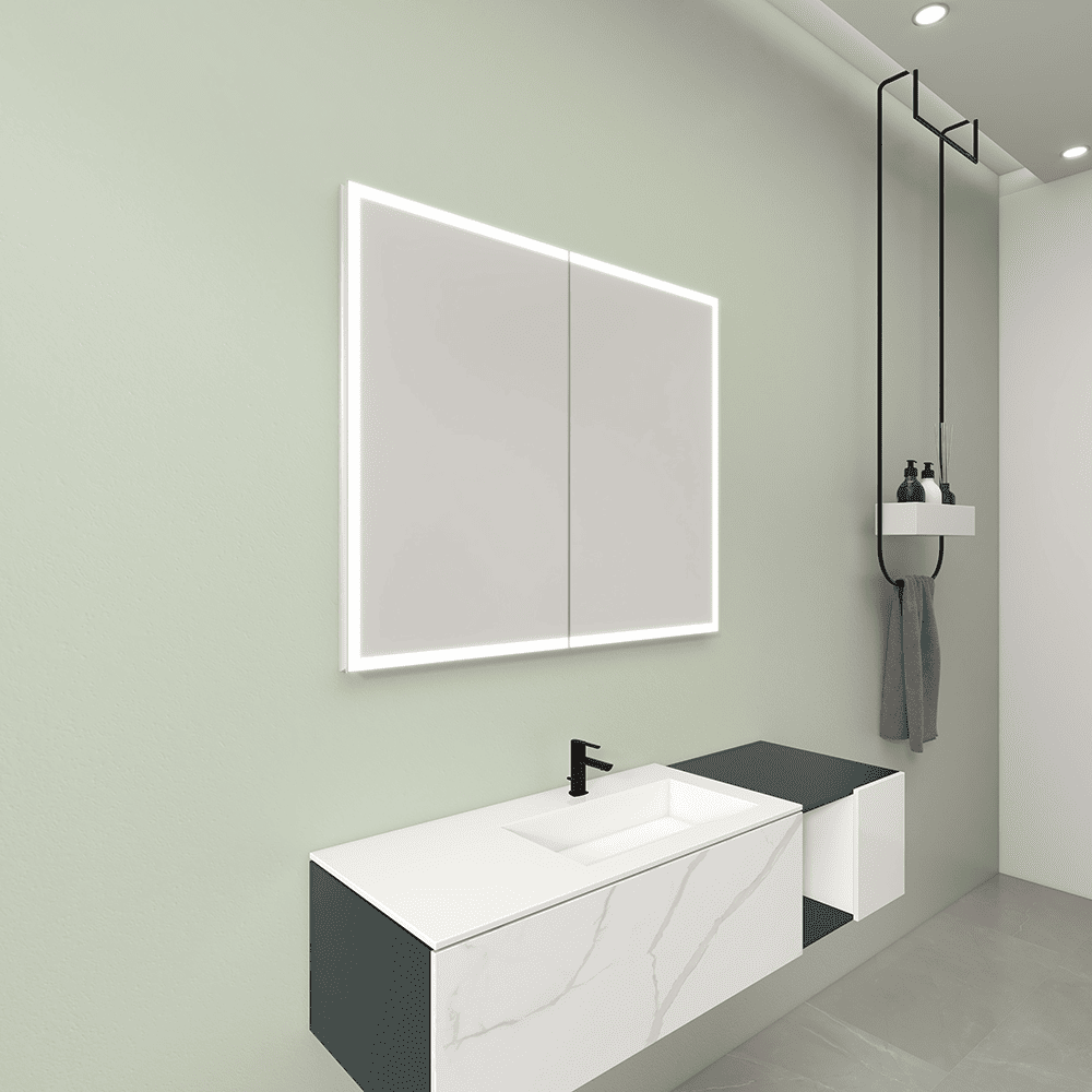 Space-Saving Double Doors Mirror Cabinet with Flexible Mounting