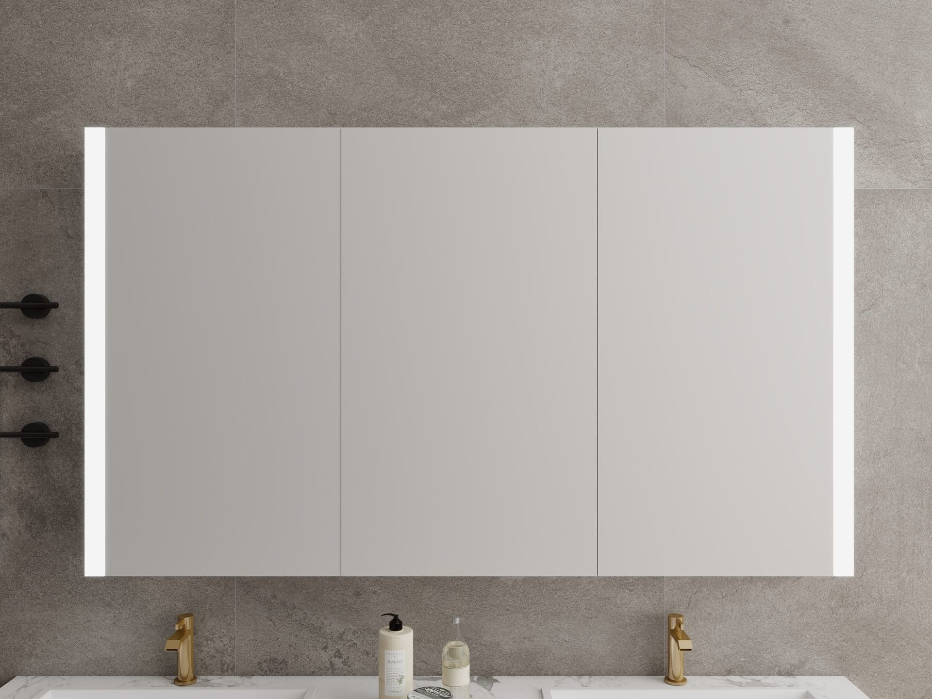 Modern Wooden Triple Door Bathroom Mirror Cabinet