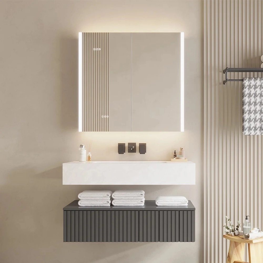2 Doors Mirror Cabinet With Light At Left and Right Sides 952-1