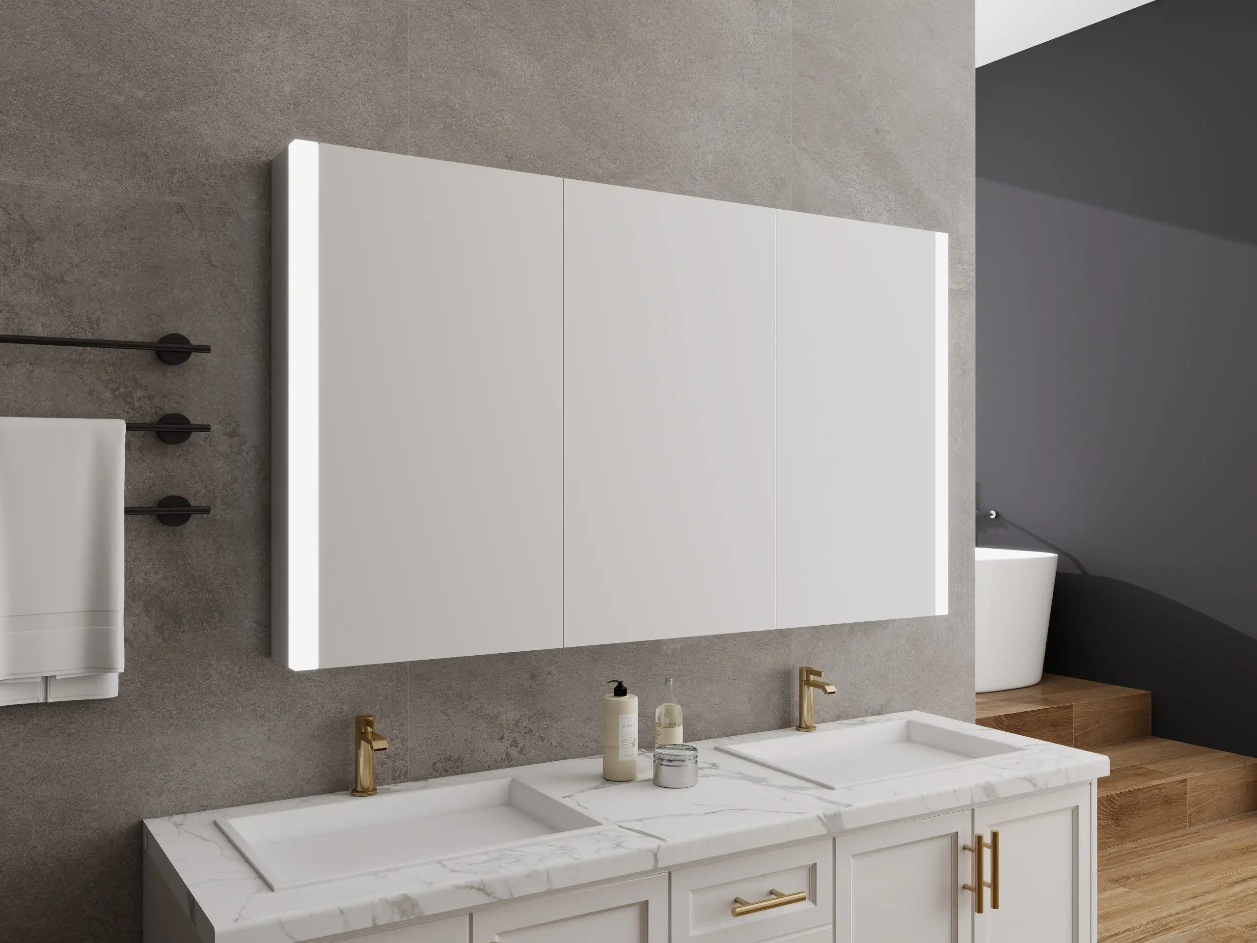 Modern Wooden Triple Door Bathroom Mirror Cabinet EMI 742